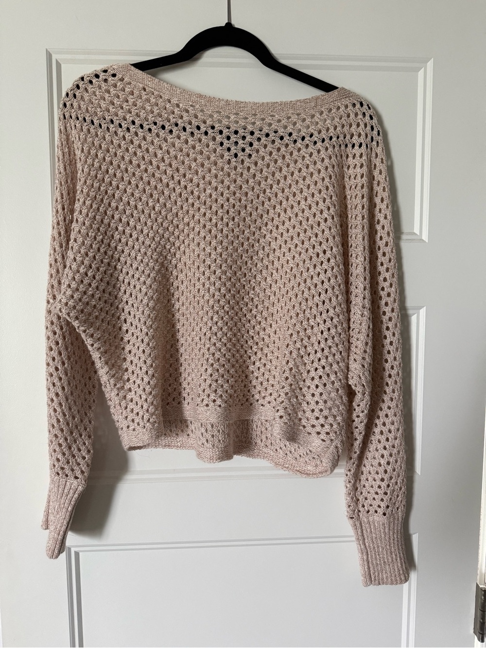Express Open-Knit Scoop-Neck Sweater in Light Blush